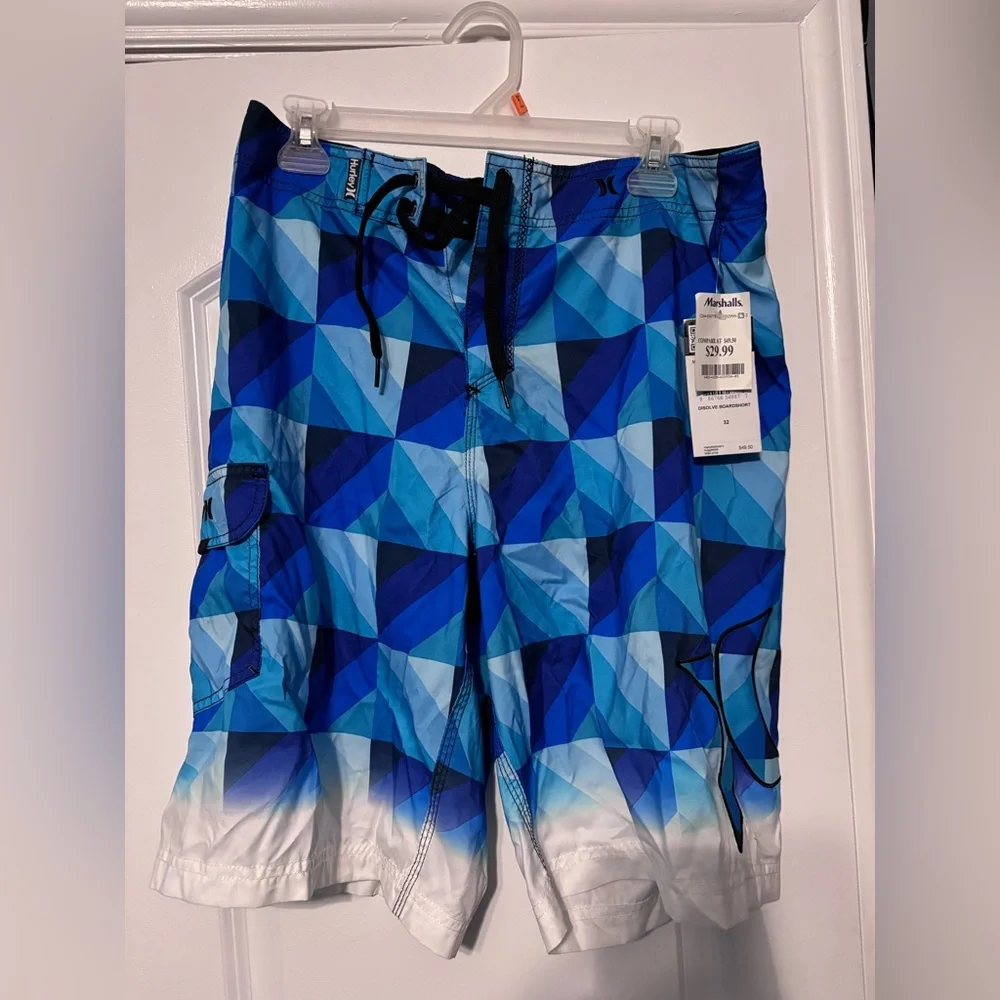 NWT Men's Blue Geometric Swim Trunks - Hurley NWT - Picture 1 of 7